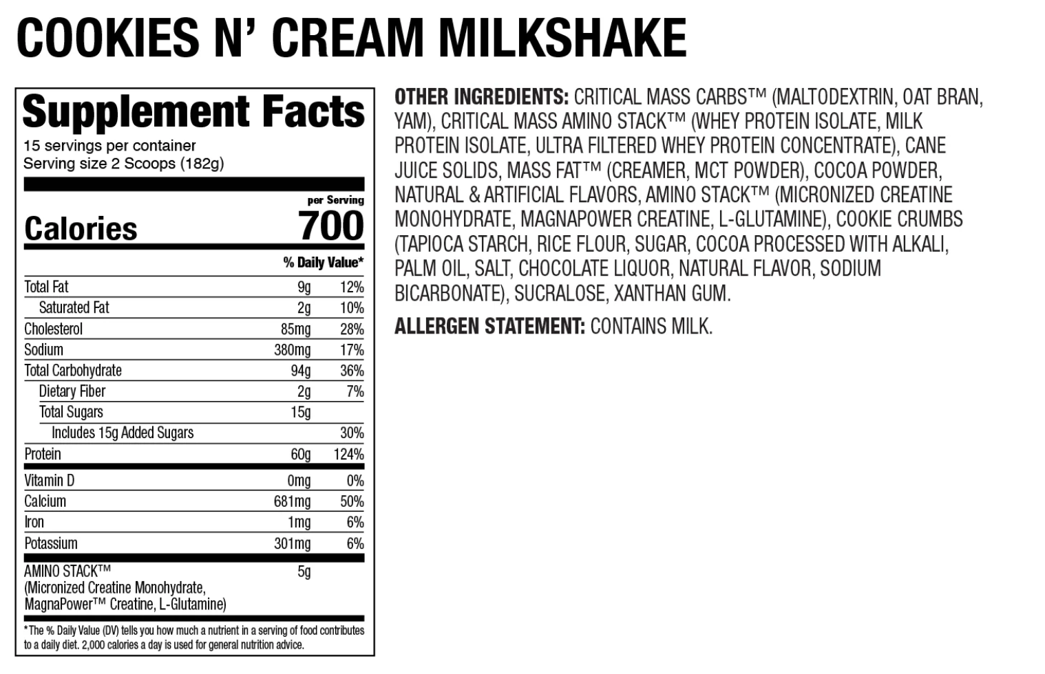 MYOGENIX AFTERSHOCK CRITICAL MASS 60g Protein