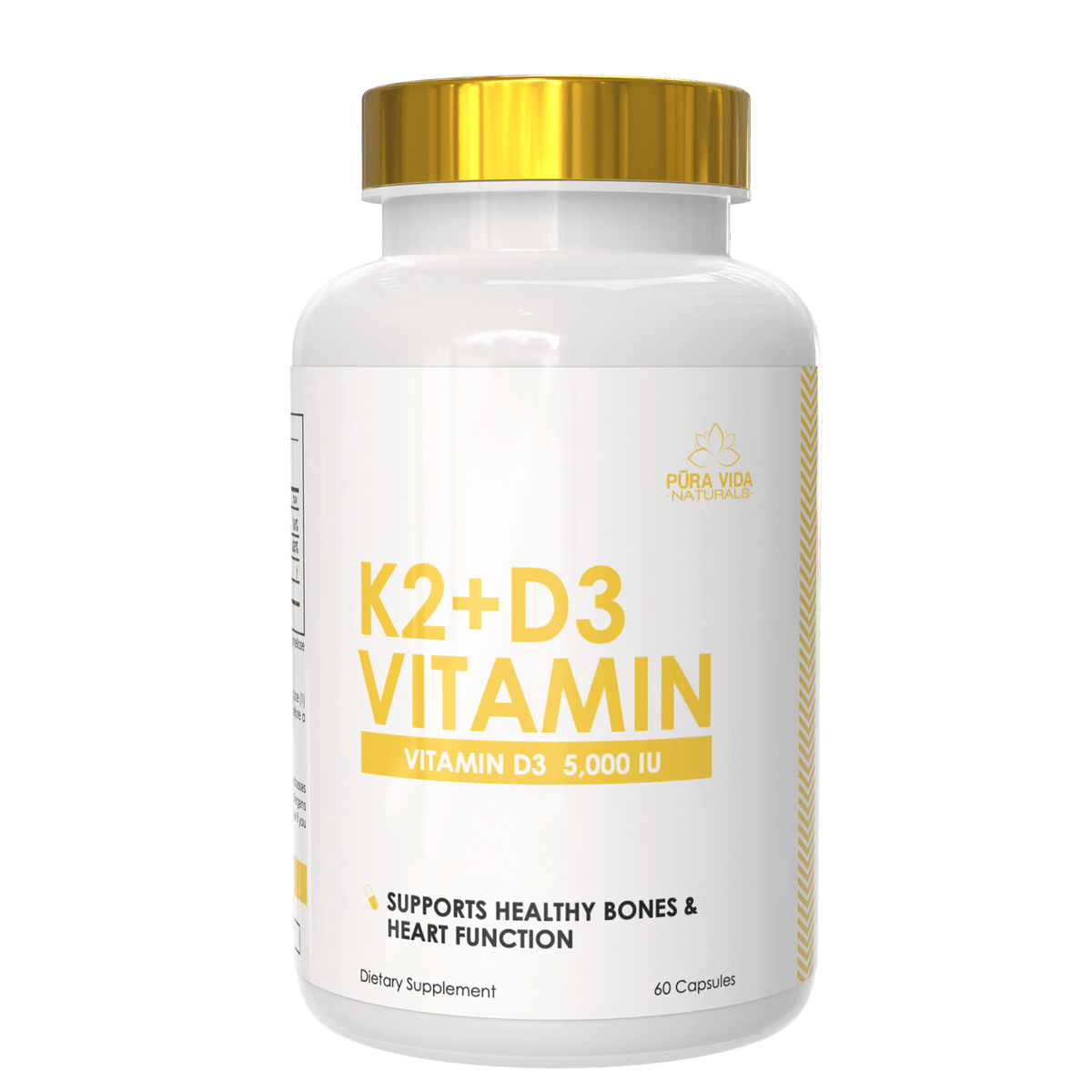 Pura Vida Naturals Vitamin K2+D3 – 5,000 IU Vitamin D3 &amp; 100 mcg Vitamin K2 for Bone Health, Heart Support &amp; Immunity - Probodywarehouse