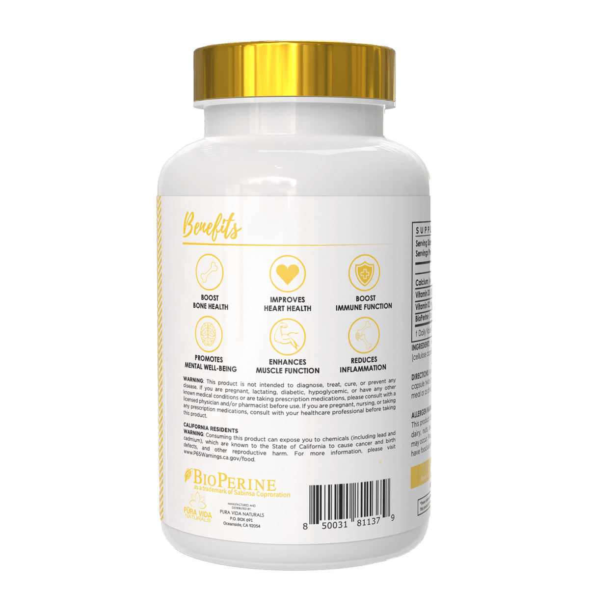 Pura Vida Naturals Vitamin K2+D3 – 5,000 IU Vitamin D3 &amp; 100 mcg Vitamin K2 for Bone Health, Heart Support &amp; Immunity - Probodywarehouse