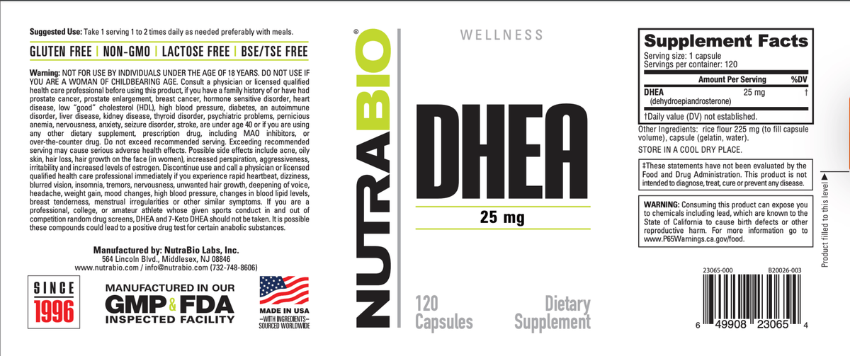 NUTRA BIO DHEA 100MG 60CT - Probodywarehouse